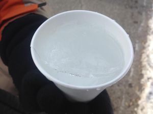Ice on the water cups at the Al Gordon 4-Miler
